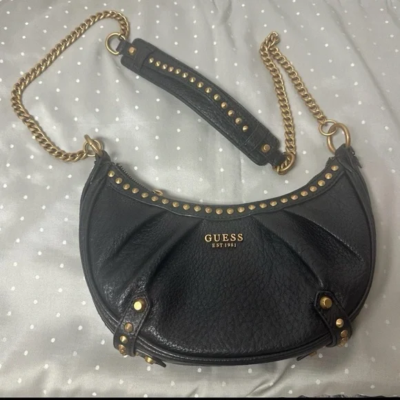 GUESS Black Shoulder Bag with Gold Accents - Picture 3 of 6